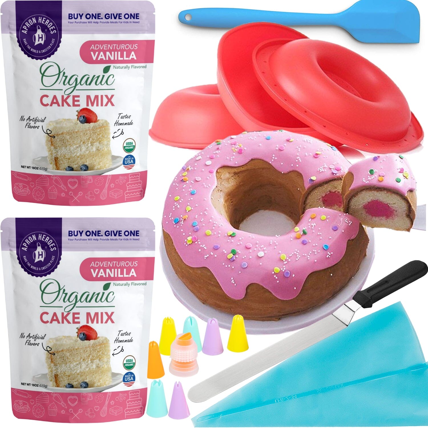Magik Silicone Donut Mold Donut Mould Pan Baking Tray Bagels Cake Biscuit Muffins, Size: 2 Pack, Pink