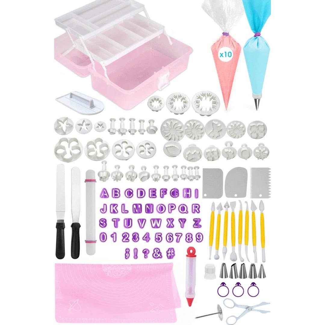 Cakes of Eden Fondant Tools Cake Decorating Supplies - 123pc Baking Kit Icing Piping Bags Tips 2 Offset Spatula Letter and Shape Cutters Baking Mat RO